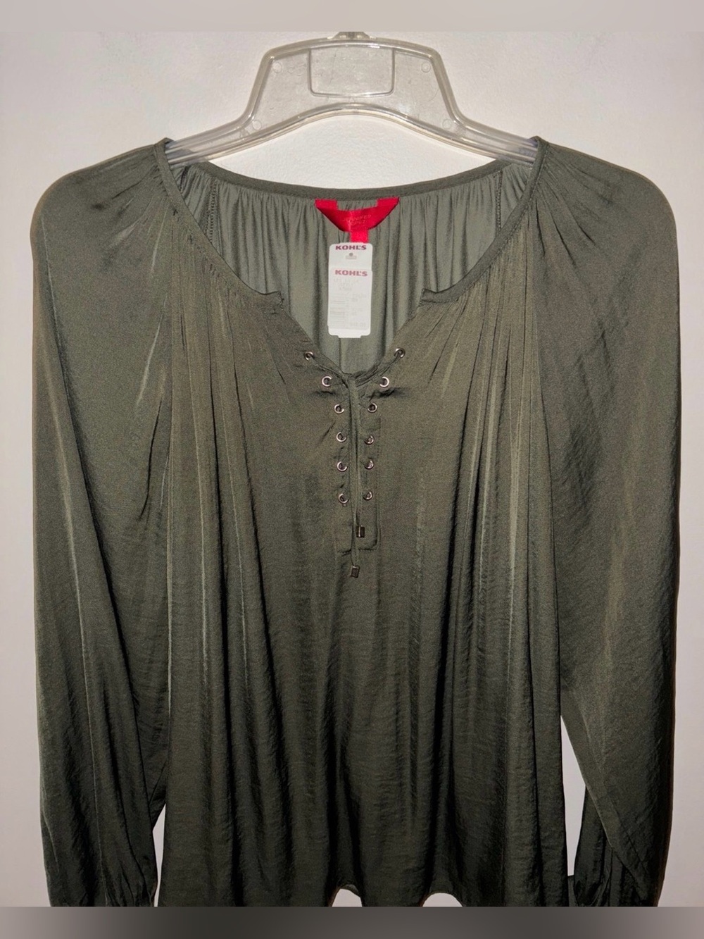 Jennifer Lopez Olive Green Lace-Up Peasant Blouse